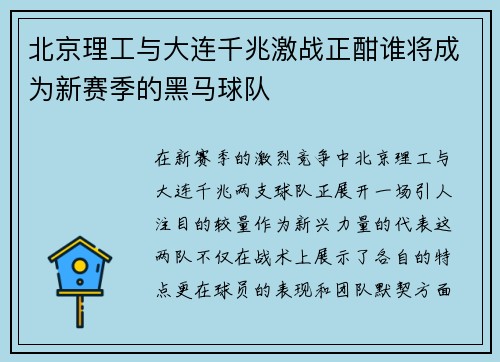 北京理工与大连千兆激战正酣谁将成为新赛季的黑马球队